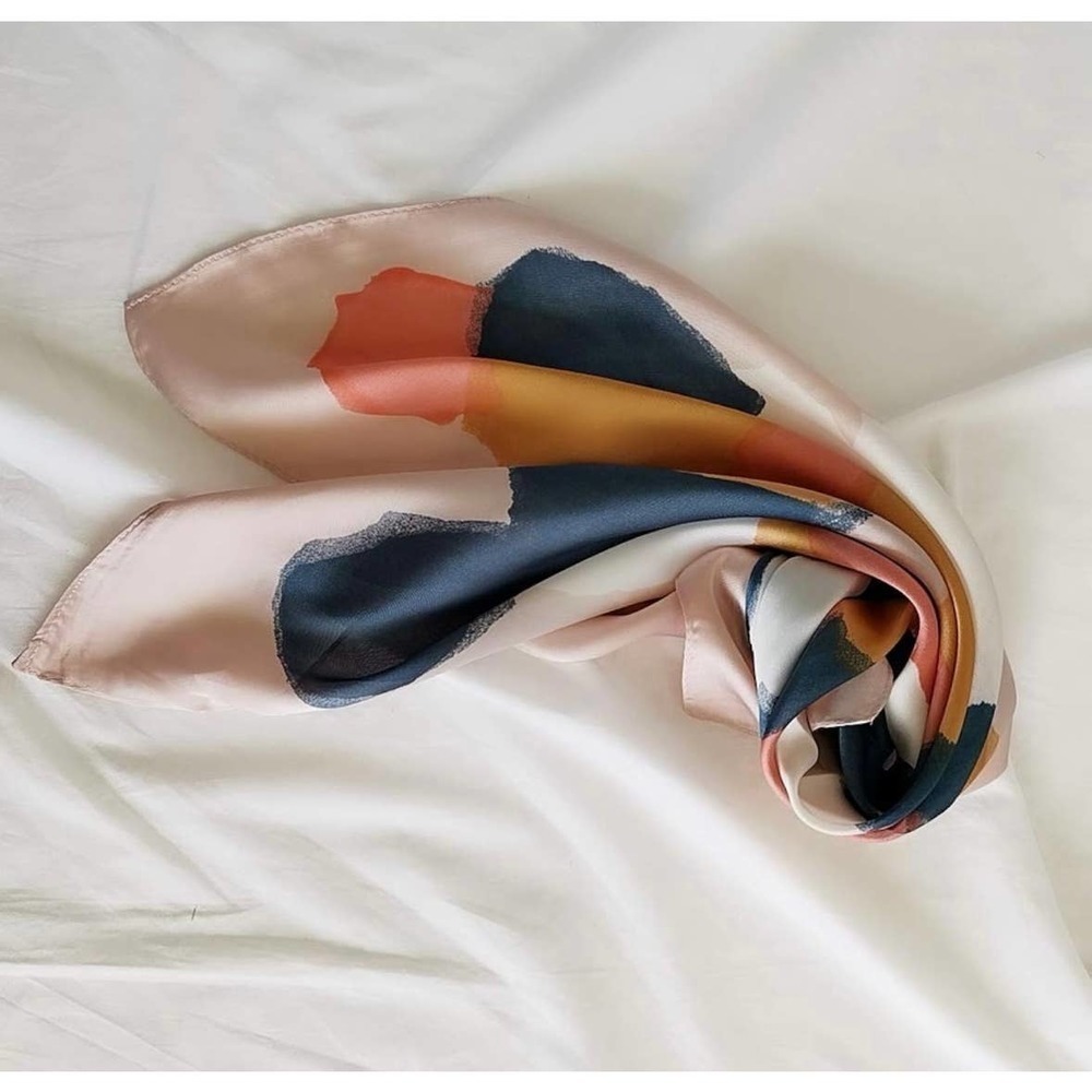 Silk Feeling Scarf Medium Square Satin Head Scarf for Women 27.5 × 27.5 inches - Picture 4 of 4